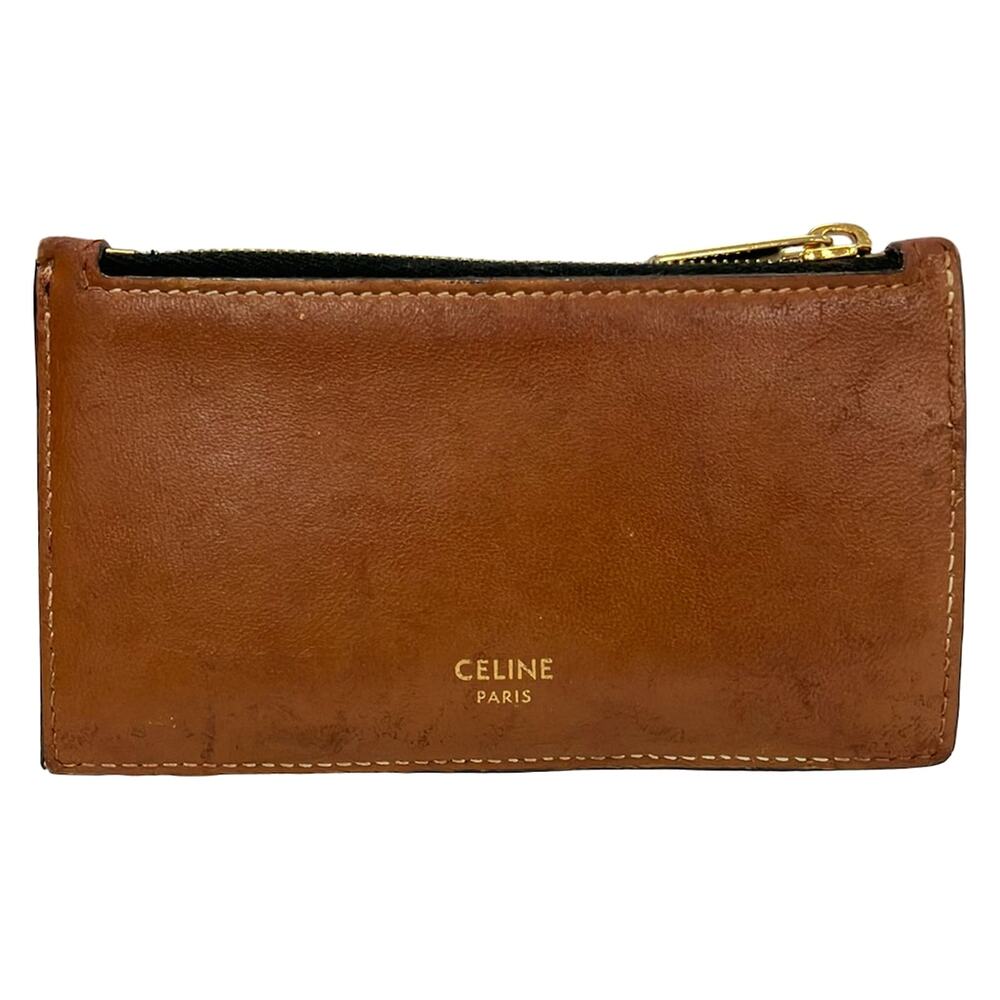 Celine Triomphe Canvas Coin Case Dark Brown Light Brown PVC Leather